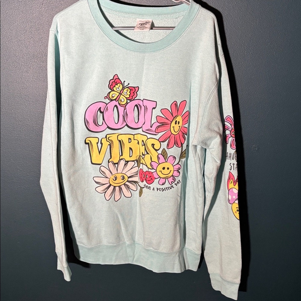 Pacific & Co Women’s Teal Cool Vibes Crewneck Sweatshirt Size XL